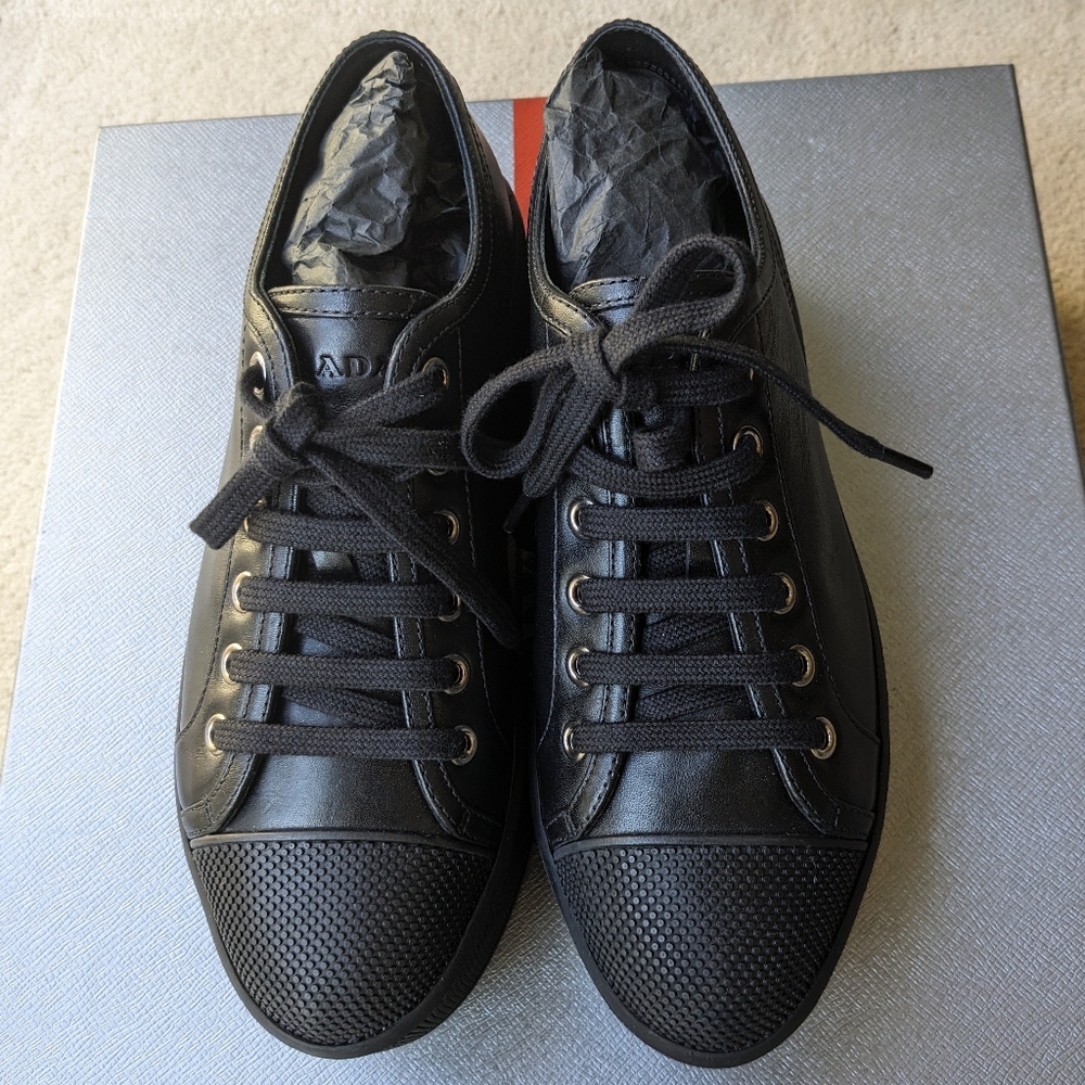 Prada Sports Black Leather Platform Sneakers Size 36
